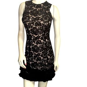 Maia  Black Floral Lace Sleeveless double ruffle Hem mini Dress Size 2